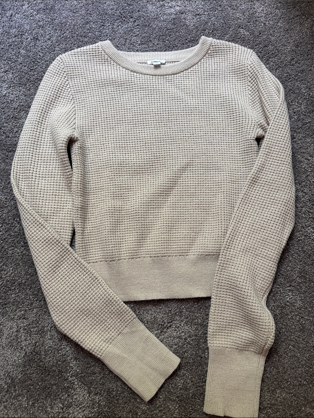 Women’s Garage Beige/ Tan Waffle-Knit Crewneck Sweater Sz S